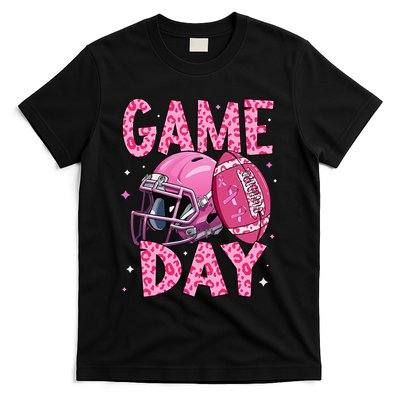 Leopard Game Day P.Ink American Football Tackle Breast Cancer Gift T-Shirt