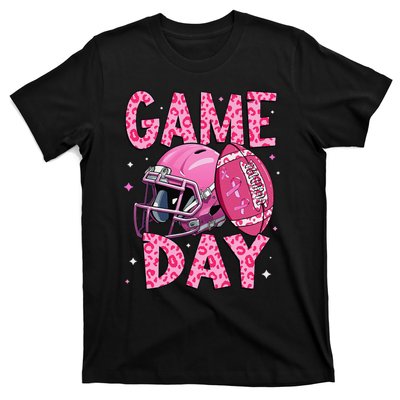 Leopard Game Day P.Ink American Football Tackle Breast Cancer Gift T-Shirt