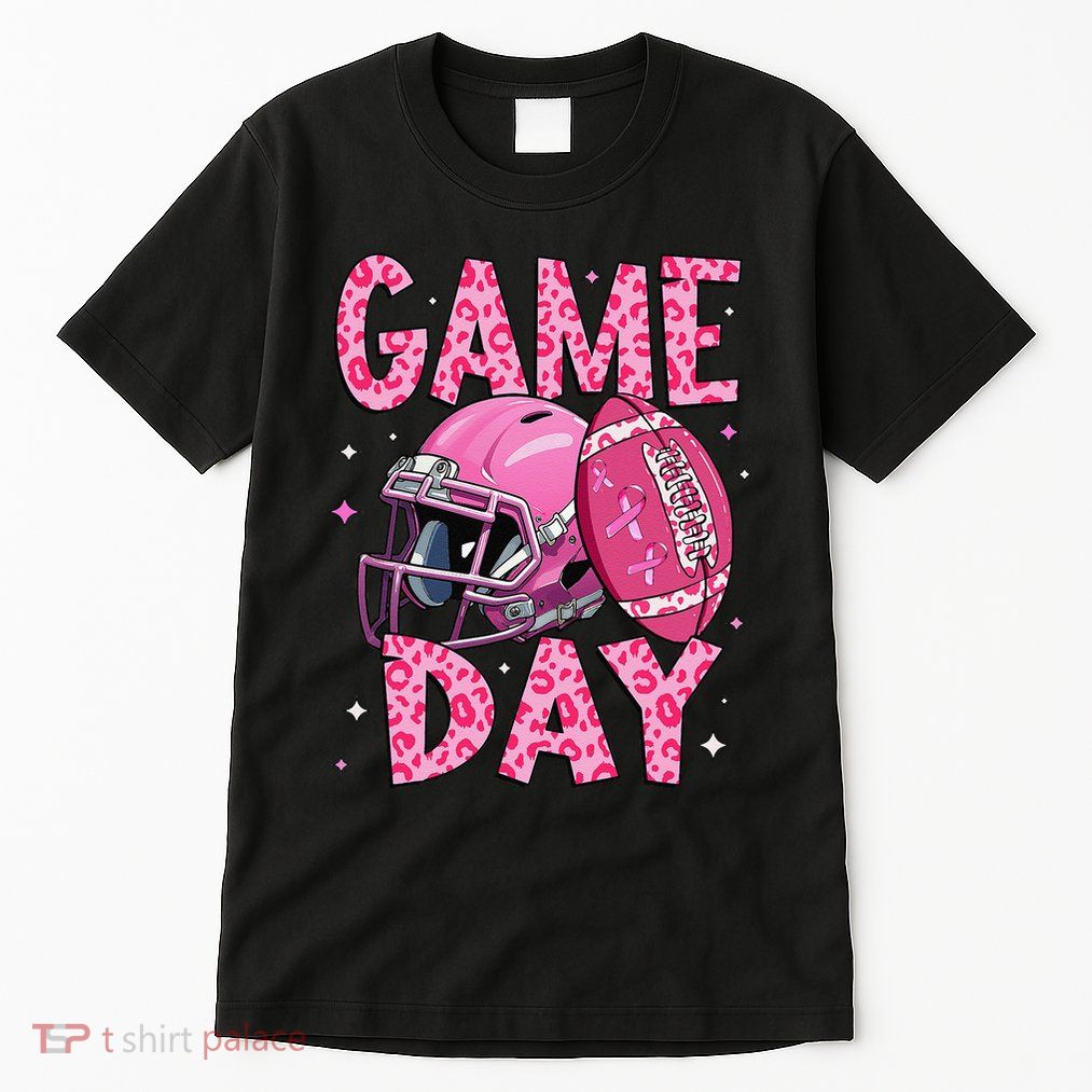 Leopard Game Day P.Ink American Football Tackle Breast Cancer Gift Tall T-Shirt