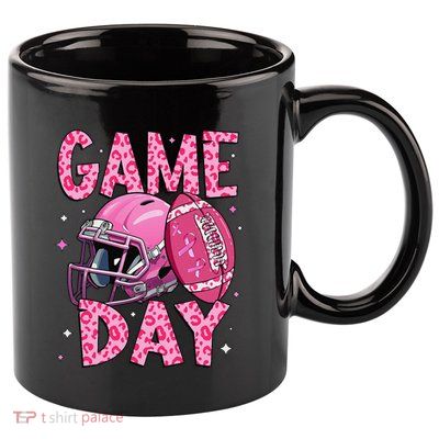 Leopard Game Day P.Ink American Football Tackle Breast Cancer Gift 11oz C Handle Ceramic Mug