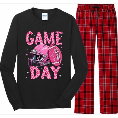 Leopard Game Day P.Ink American Football Tackle Breast Cancer Gift Long Sleeve Pajama Set