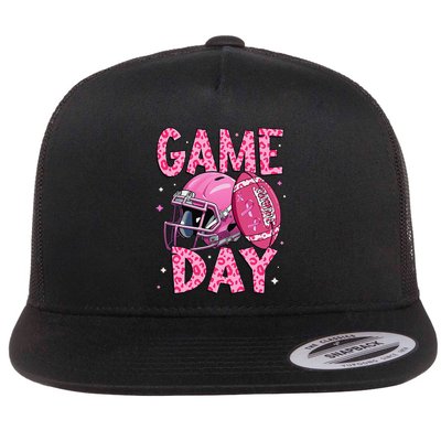 Leopard Game Day P.Ink American Football Tackle Breast Cancer Gift Flatbill Hat