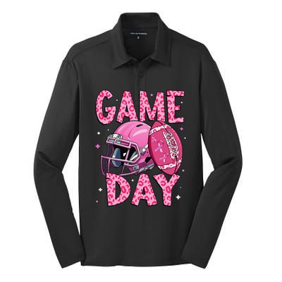 Leopard Game Day P.Ink American Football Tackle Breast Cancer Gift Silk Touch Performance Long Sleeve Polo