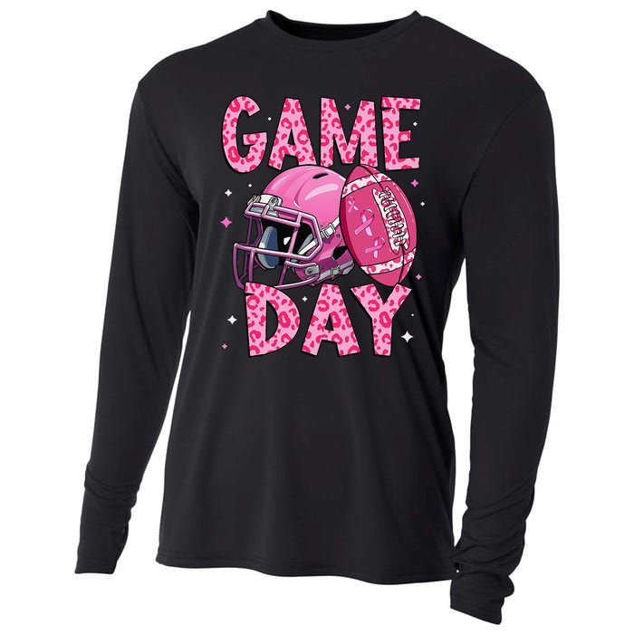 Leopard Game Day P.Ink American Football Tackle Breast Cancer Gift Cooling Performance Long Sleeve Crew