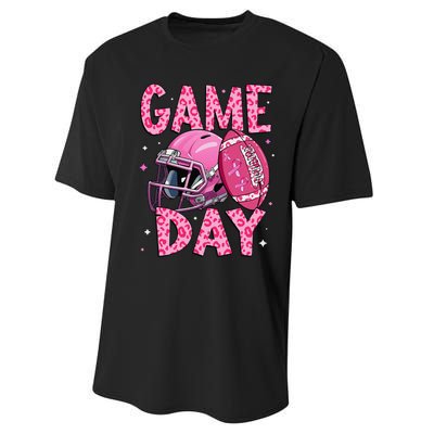 Leopard Game Day P.Ink American Football Tackle Breast Cancer Gift Performance Sprint T-Shirt