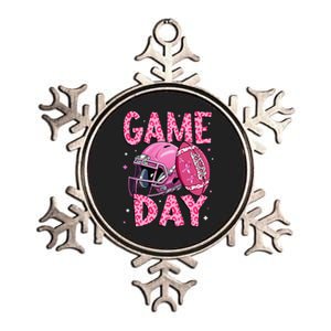 Leopard Game Day P.Ink American Football Tackle Breast Cancer Gift Metallic Star Ornament