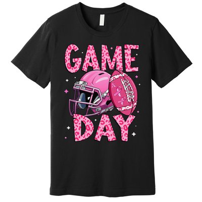 Leopard Game Day P.Ink American Football Tackle Breast Cancer Gift Premium T-Shirt