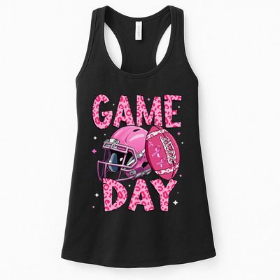 Leopard Game Day P.Ink American Football Tackle Breast Cancer Gift Womens Tank Top
