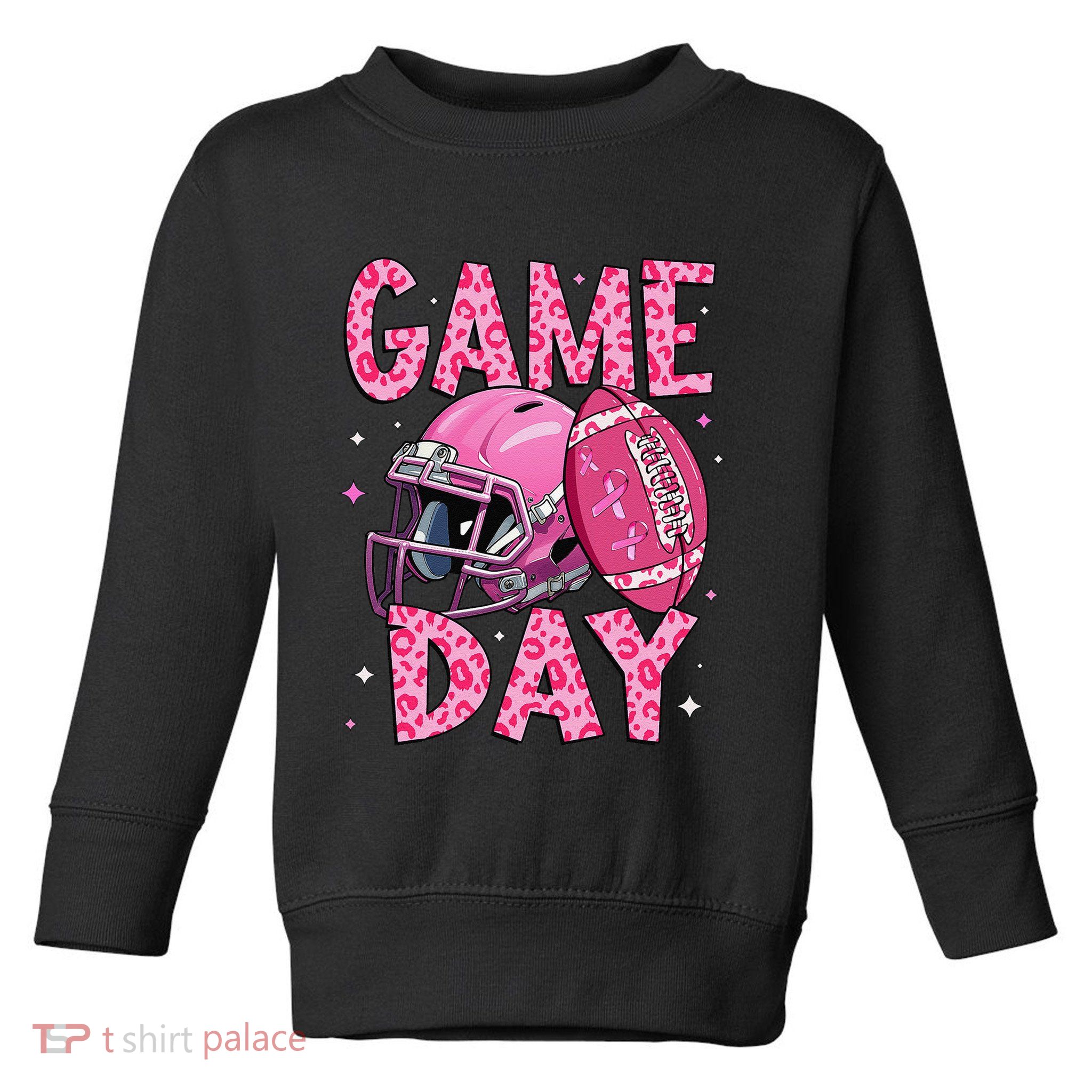 Leopard Game Day P.Ink American Football Tackle Breast Cancer Gift Toddler Sweatshirt