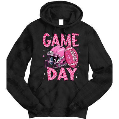 Leopard Game Day P.Ink American Football Tackle Breast Cancer Gift Tie Dye Hoodie