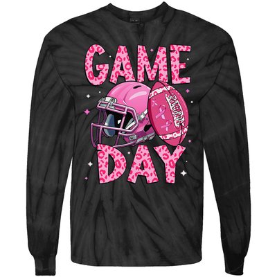 Leopard Game Day P.Ink American Football Tackle Breast Cancer Gift Tie-Dye Long Sleeve Shirt