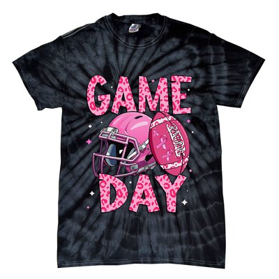Leopard Game Day P.Ink American Football Tackle Breast Cancer Gift Tie-Dye T-Shirt
