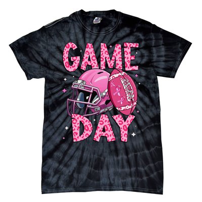 Leopard Game Day P.Ink American Football Tackle Breast Cancer Gift Tie-Dye T-Shirt