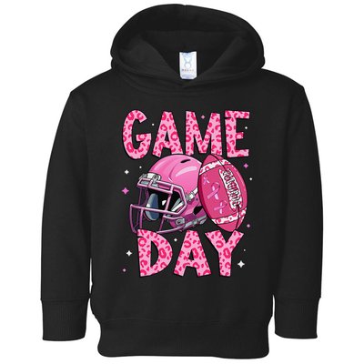 Leopard Game Day P.Ink American Football Tackle Breast Cancer Gift Toddler Hoodie