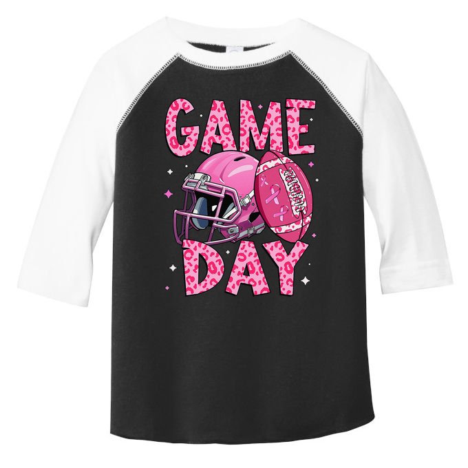 Leopard Game Day P.Ink American Football Tackle Breast Cancer Gift Toddler Fine Jersey T-Shirt