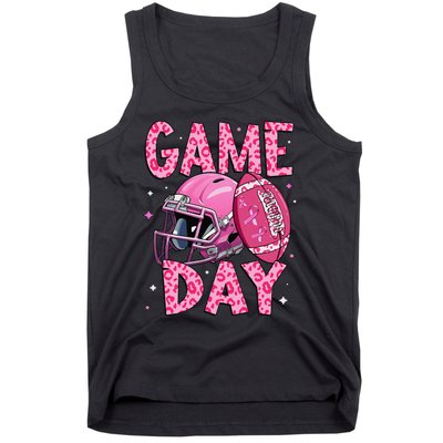 Leopard Game Day P.Ink American Football Tackle Breast Cancer Gift Tank Top