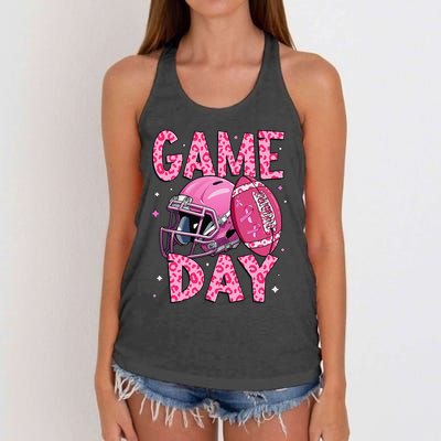 Leopard Game Day P.Ink American Football Tackle Breast Cancer Gift Women's Knotted Racerback Tank