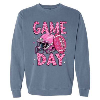 Leopard Game Day P.Ink American Football Tackle Breast Cancer Gift Garment-Dyed Sweatshirt