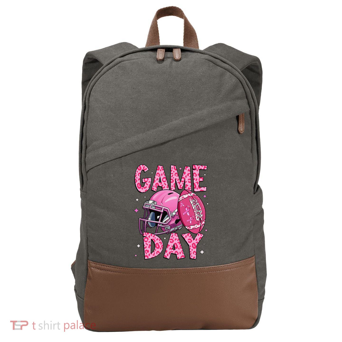 Leopard Game Day P.Ink American Football Tackle Breast Cancer Gift Cotton Canvas Backpack