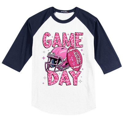 Leopard Game Day P.Ink American Football Tackle Breast Cancer Gift Baseball Sleeve Shirt