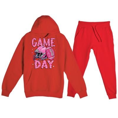 Leopard Game Day P.Ink American Football Tackle Breast Cancer Gift Premium Hooded Sweatsuit Set