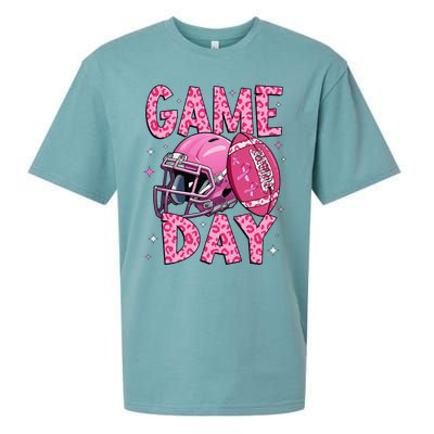 Leopard Game Day P.Ink American Football Tackle Breast Cancer Gift Sueded Cloud Jersey T-Shirt