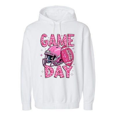 Leopard Game Day P.Ink American Football Tackle Breast Cancer Gift Garment-Dyed Fleece Hoodie