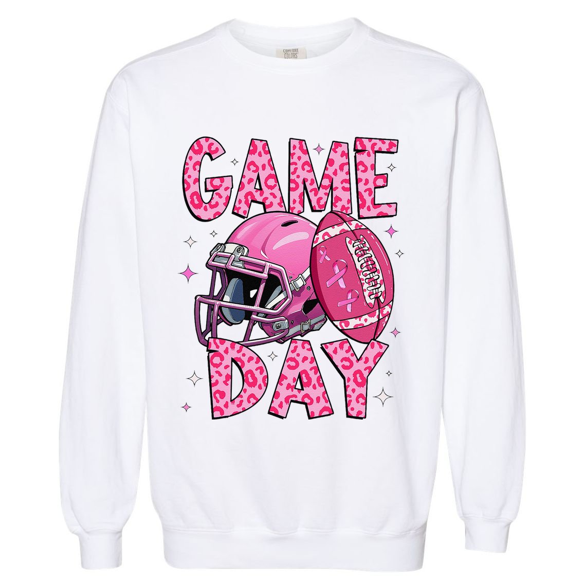 Leopard Game Day P.Ink American Football Tackle Breast Cancer Gift Garment-Dyed Sweatshirt
