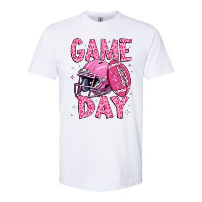 Leopard Game Day P.Ink American Football Tackle Breast Cancer Gift Softstyle CVC T-Shirt