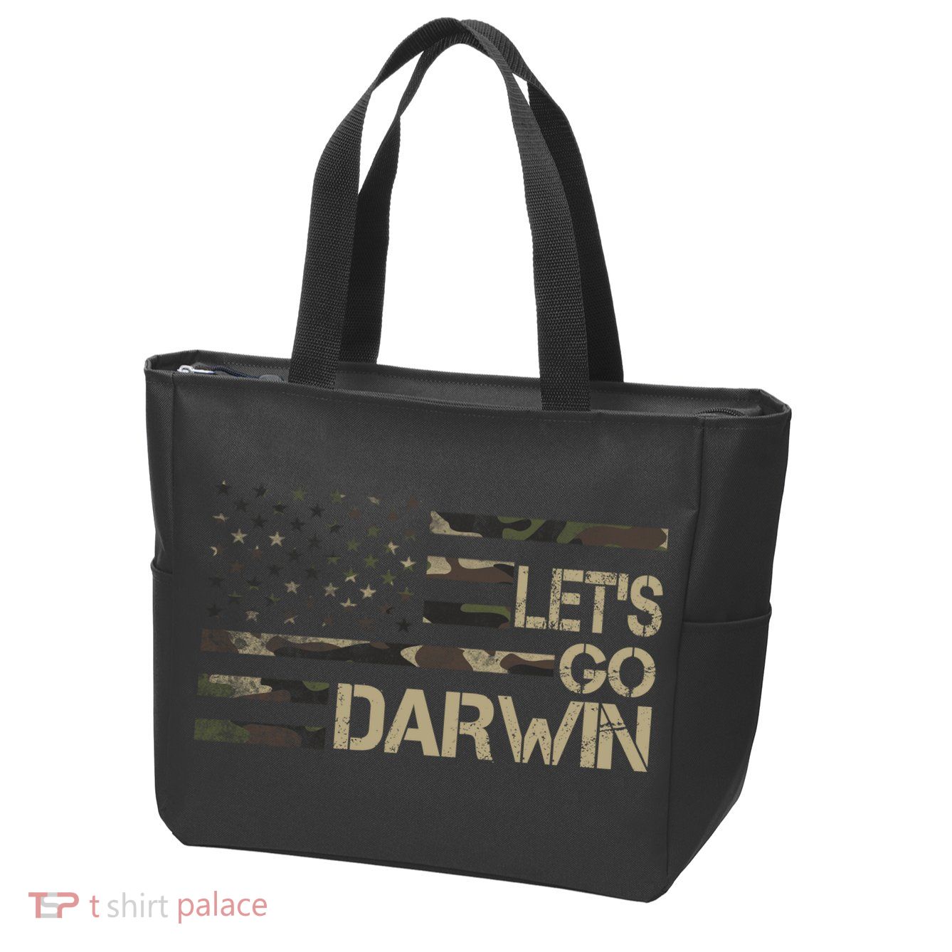Lets Go Darwin US Camo Military Flag Zip Tote Bag
