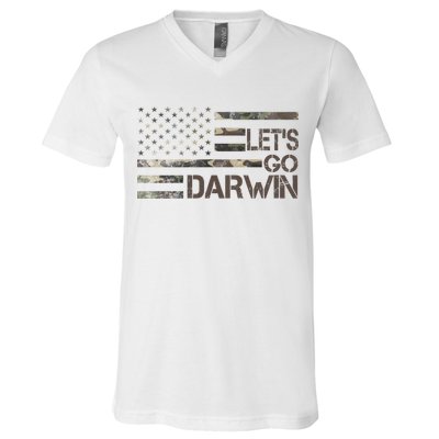 Lets Go Darwin US Camo Military Flag V-Neck T-Shirt