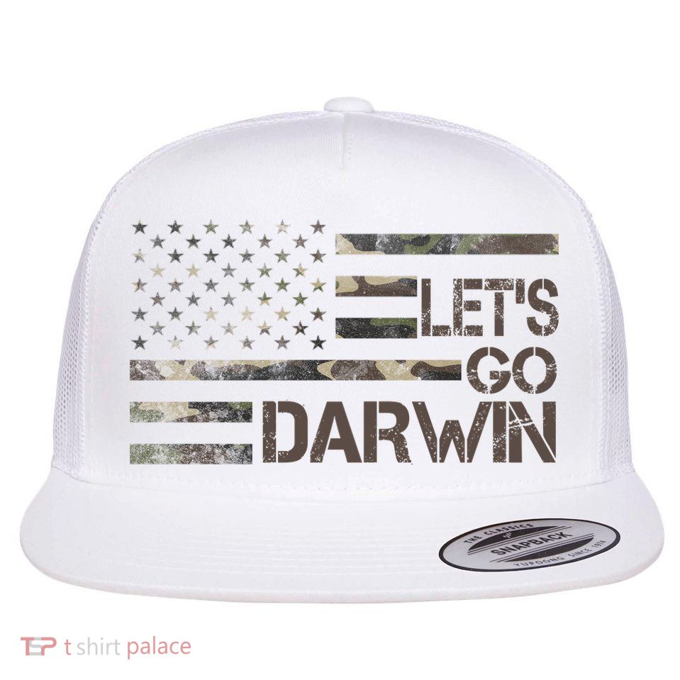 Lets Go Darwin US Camo Military Flag Flat Bill Trucker Hat