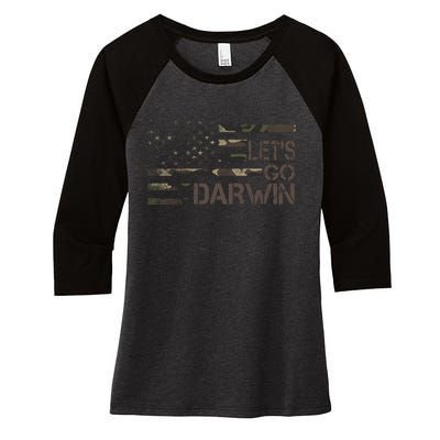 Lets Go Darwin US Camo Military Flag Women's Tri-Blend 3/4-Sleeve Raglan Shirt