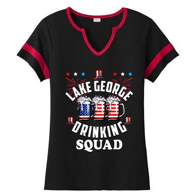 lake george drinking squad 4th of july usa flag beer Ladies Halftime Notch Neck Tee