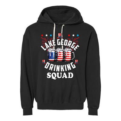 lake george drinking squad 4th of july usa flag beer Garment-Dyed Fleece Hoodie