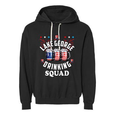 lake george drinking squad 4th of july usa flag beer Garment-Dyed Fleece Hoodie