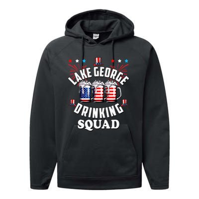 lake george drinking squad 4th of july usa flag beer Performance Fleece Hoodie