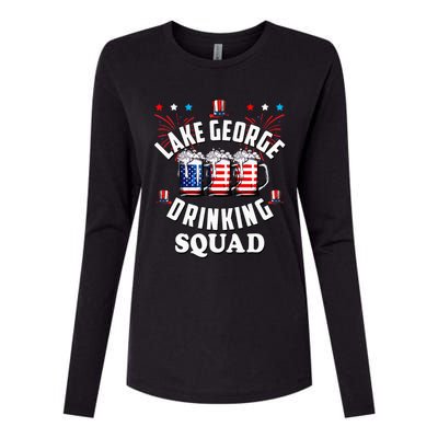 lake george drinking squad 4th of july usa flag beer Womens Cotton Relaxed Long Sleeve T-Shirt