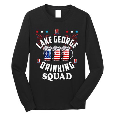 lake george drinking squad 4th of july usa flag beer Long Sleeve Shirt