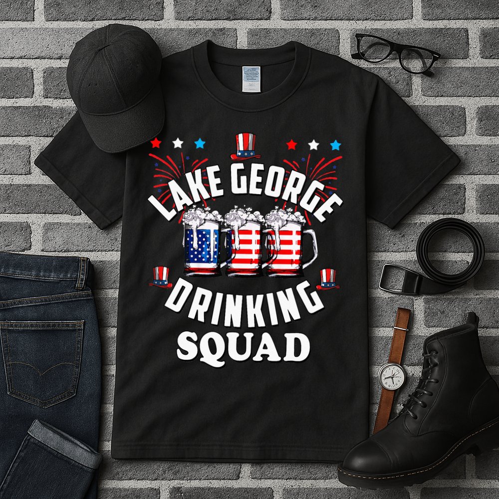 lake george drinking squad 4th of july usa flag beer Tall T-Shirt