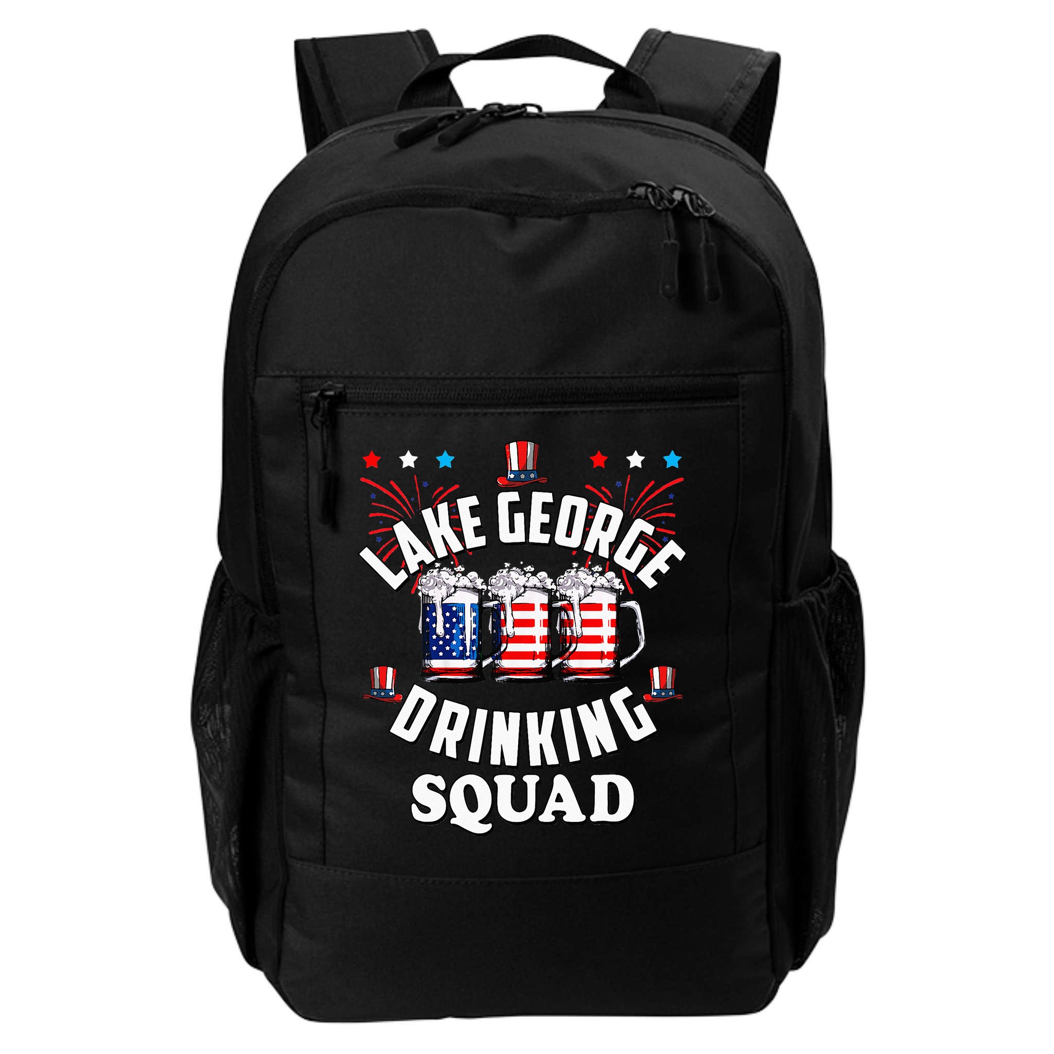 lake george drinking squad 4th of july usa flag beer Backpack