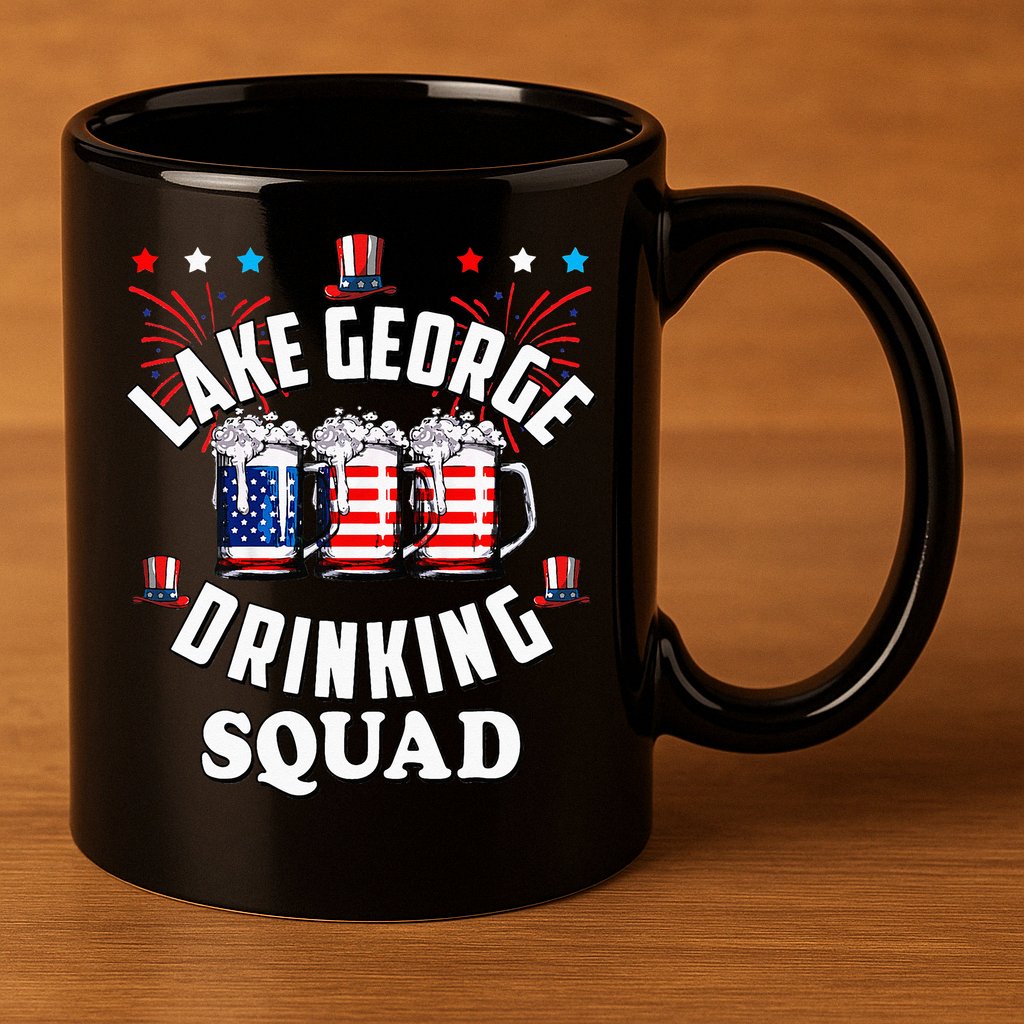 lake george drinking squad 4th of july usa flag beer 11oz C Handle Ceramic Mug