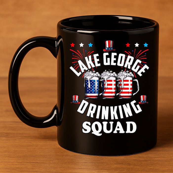 lake george drinking squad 4th of july usa flag beer 11oz C Handle Ceramic Mug