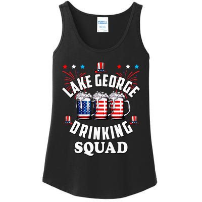 lake george drinking squad 4th of july usa flag beer Ladies Essential Tank