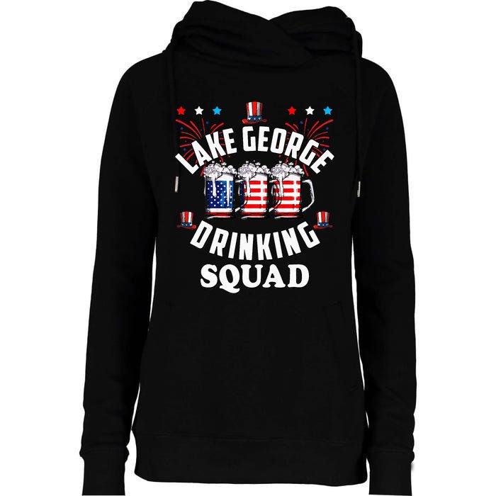 lake george drinking squad 4th of july usa flag beer Womens Funnel Neck Pullover Hood