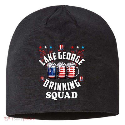 lake george drinking squad 4th of july usa flag beer Sustainable Beanie