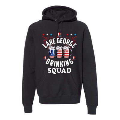 lake george drinking squad 4th of july usa flag beer Premium Hoodie