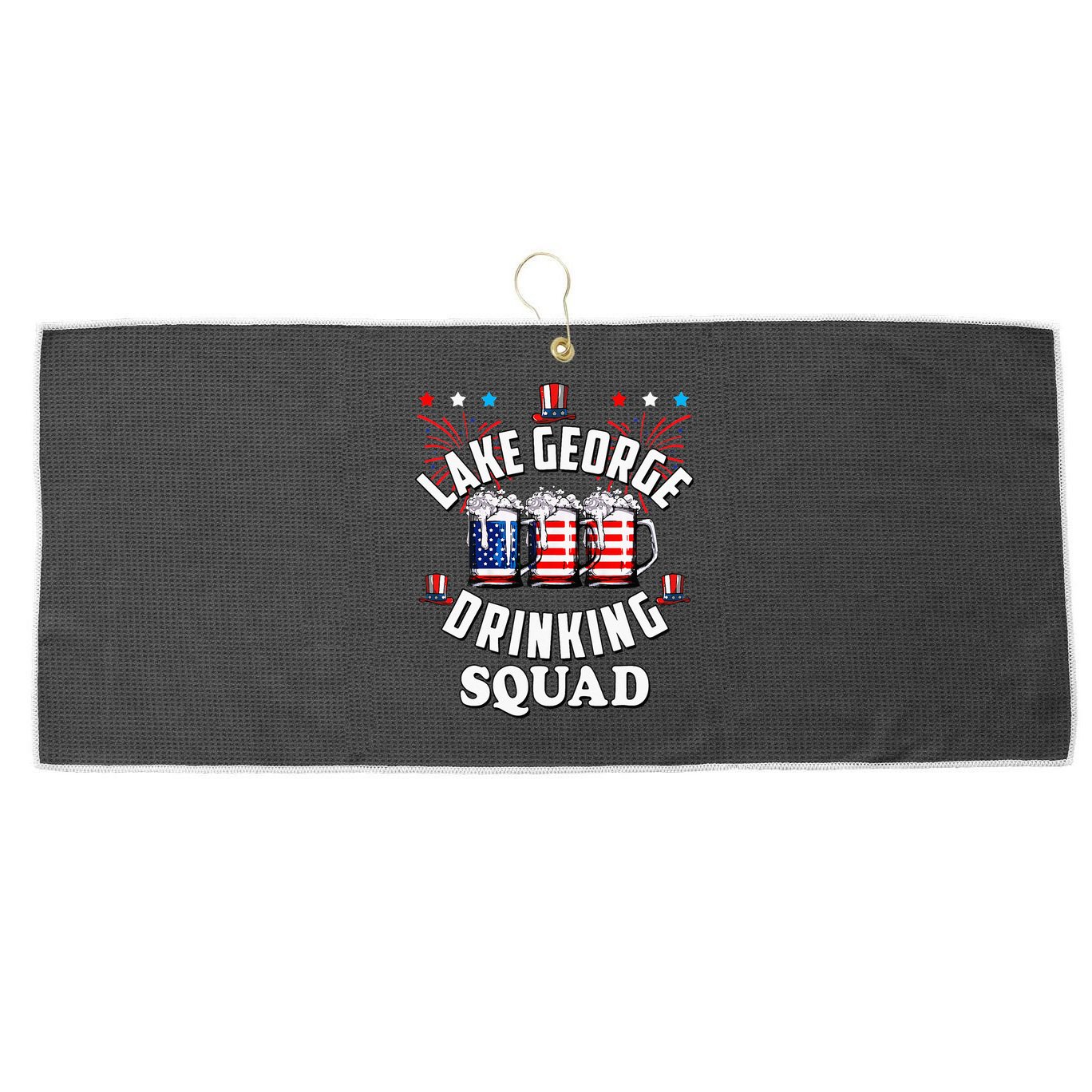 lake george drinking squad 4th of july usa flag beer Large Microfiber Waffle Golf Towel