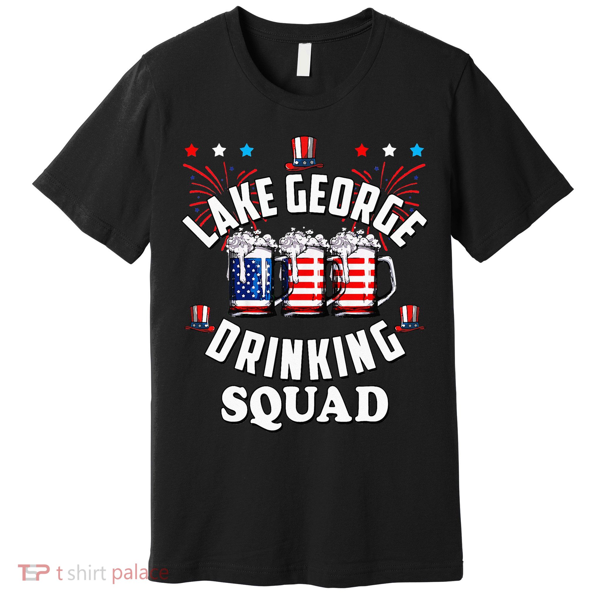 lake george drinking squad 4th of july usa flag beer Premium T-Shirt
