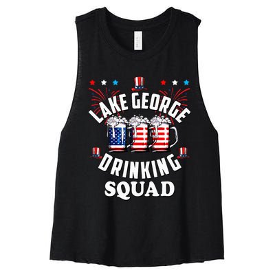 lake george drinking squad 4th of july usa flag beer Women's Racerback Cropped Tank